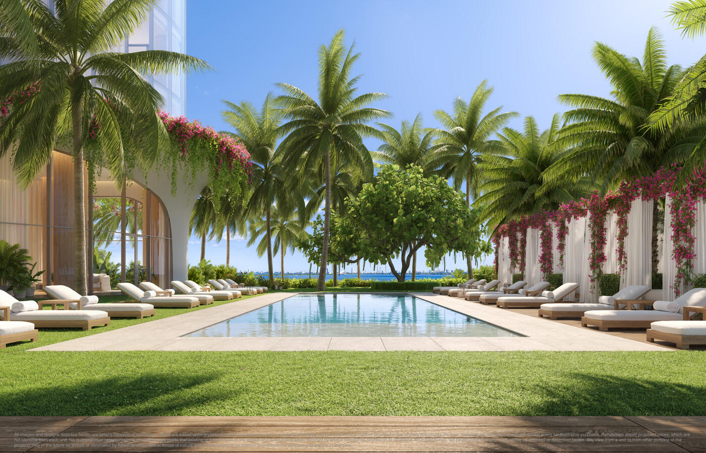 Piscina con cabaña frente a la bahía